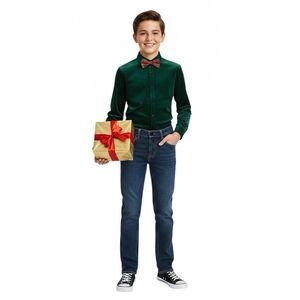 Cat & Jack Relaxed Straight Jeans Boys 14 Adjustable Waist Dark Wash Blue Denim